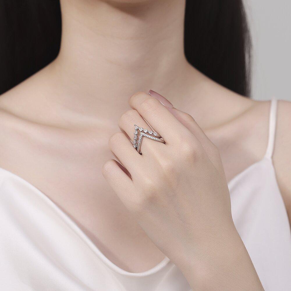 925 Silver Ring Hollow V-shaped Opening Ring Ladies Fashion Simple Birthday Party Wedding Anniversary Jewelry Gift