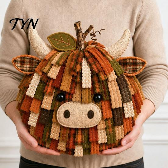 Creative Sewing Gift for Her Highland Cow Pumpkin Patchwork Kit, Fabric Autumn DIY Thanksgiving Craft Activity Kit Beginners, Home Farmhouse