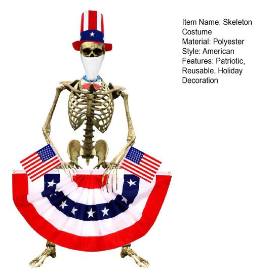 12ft Memorial Day Skeleton Clothing Accessories Patriotic Independence Day Skeleton Costume Set for 4th of July Decoration