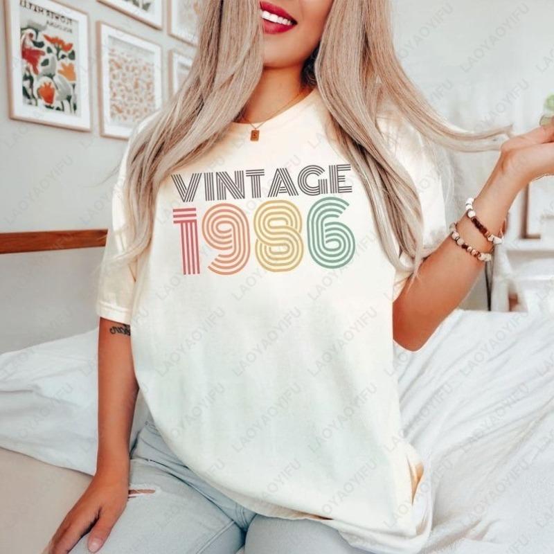 Vintage 1986 Unisex Adult Cotton TShirt 40th Birthday Gift for Women Retro Unisex Oneck Printed Tee Ropa Mujer Unisex Camisetas