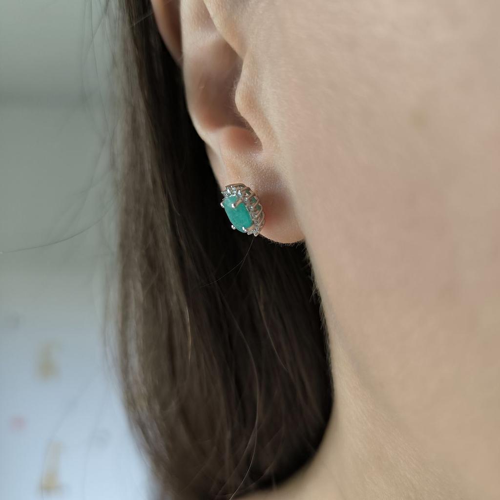 Серебряные серьги с натуральным изумрудом, фианитами (2188070)