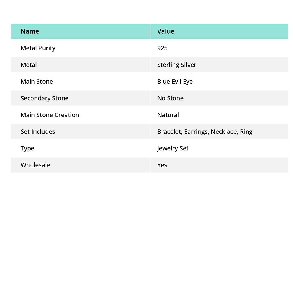 Синий Камень Сглаза Ручной Работы Ювелирный Набор из Стерлингового Серебра 925 пробы I5W31