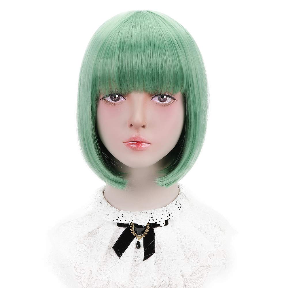 Wig Bob Short Full Wig Small Face Wig with Net Heat Resistant Colorful 17 Colors Available Women's (Green)