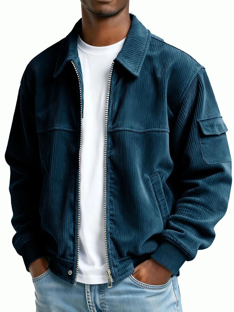 Ретро вельветовая куртка с длинным рукавом и карманами для мужчин - Коллекция Осень/Зима 2025