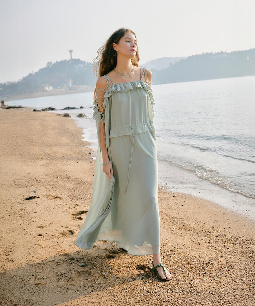 Aiseugadeuneiogongpal Off-Shoulder Chiffon Dress_Seafoam Green