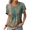 Летняя женская футболка, повседневная удобная футболка с короткими рукавами и принтом в этническом стиле, топы