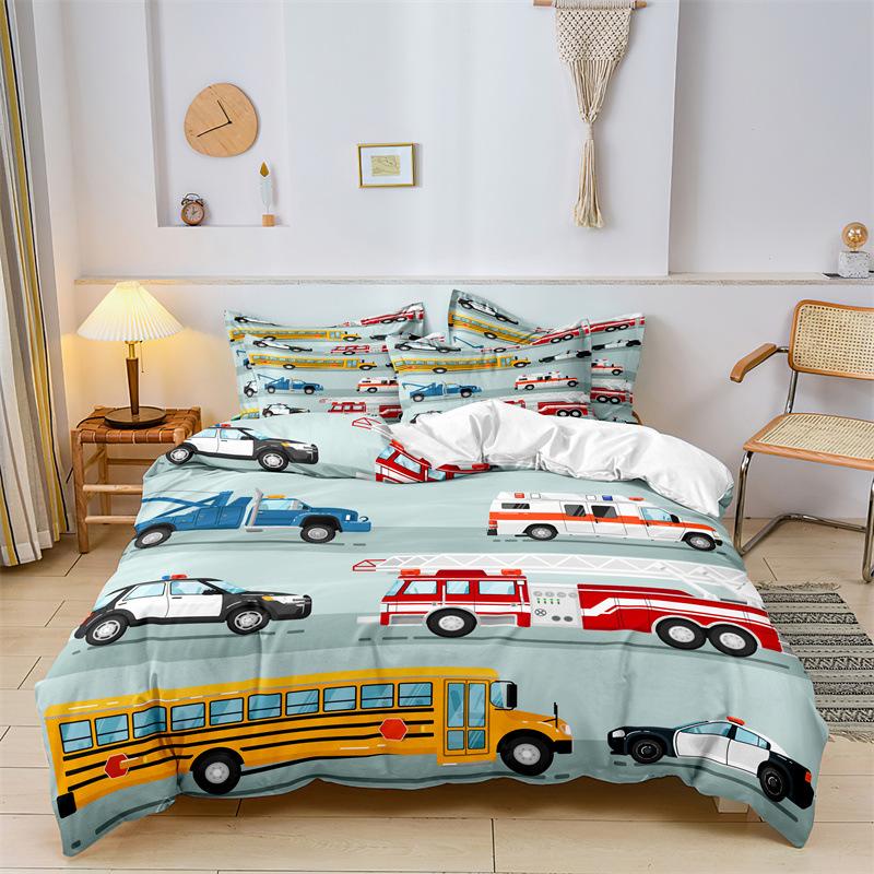 3D игрушечный автомобиль с принтом, комплект постельного белья с мультяшным автомобилем, пододеяльник, наволочка, 2/3 шт., полноразмерный мягкий домашний текстиль, подарок на день рождения для мальчиков и детской комнаты