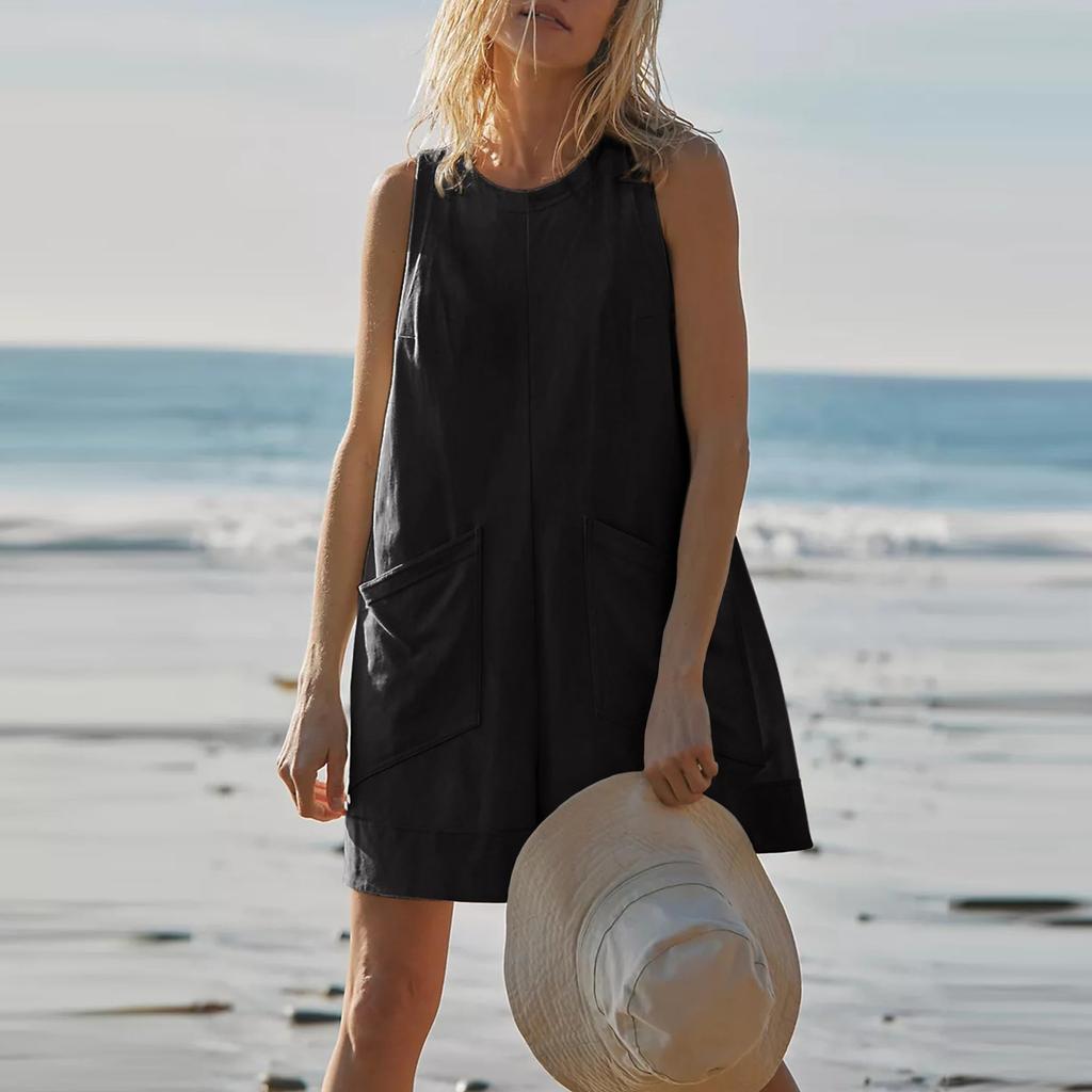 Oversized Rompers For Women Casual Sleeveless Wide Capris  Jumpsuit With Pockets