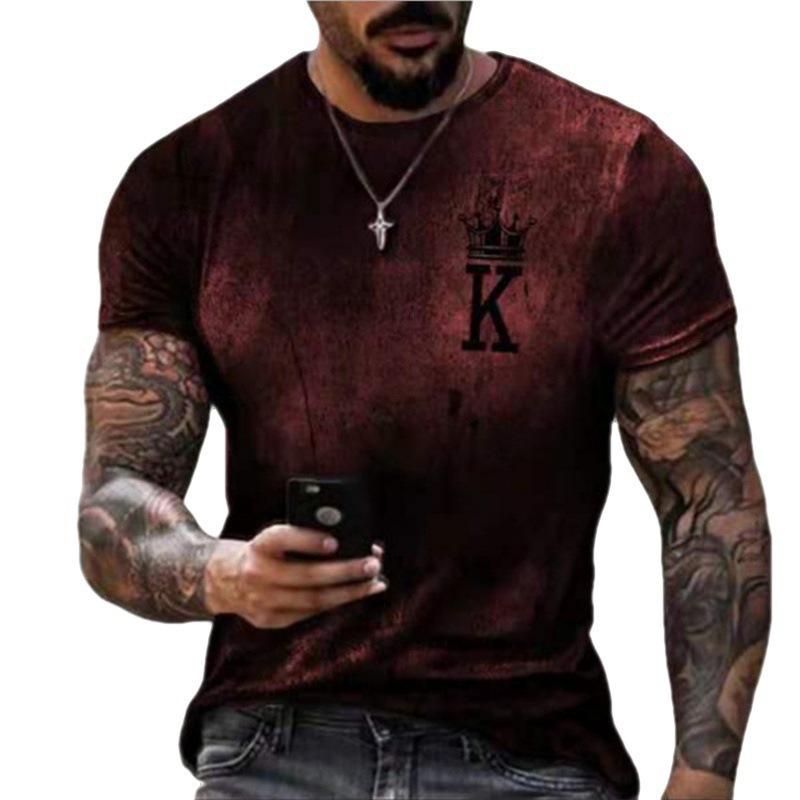 Summer New 3D Digital Printing T-shirt for Men's Letter K Printing Street Loose Round Neck Short Sleeve T-shirt