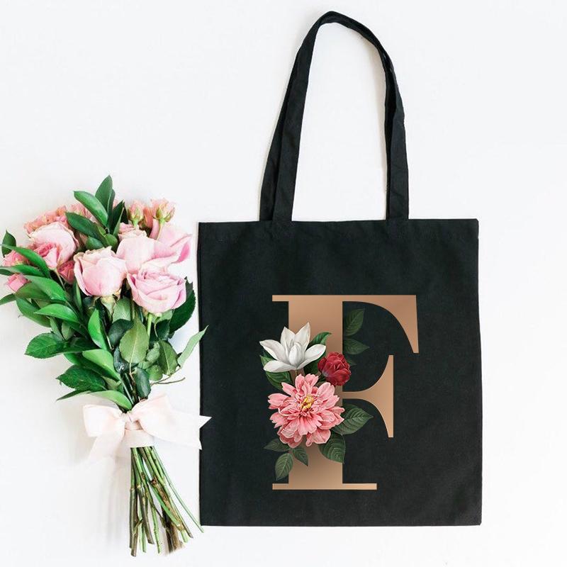 Холщовая сумка-тоут с цветочным письмом и шрифтом ABCDEFG, повседневная сумка-шопер с эко-цветами большой вместимости, сумки на плечо в стиле Харадзюку
