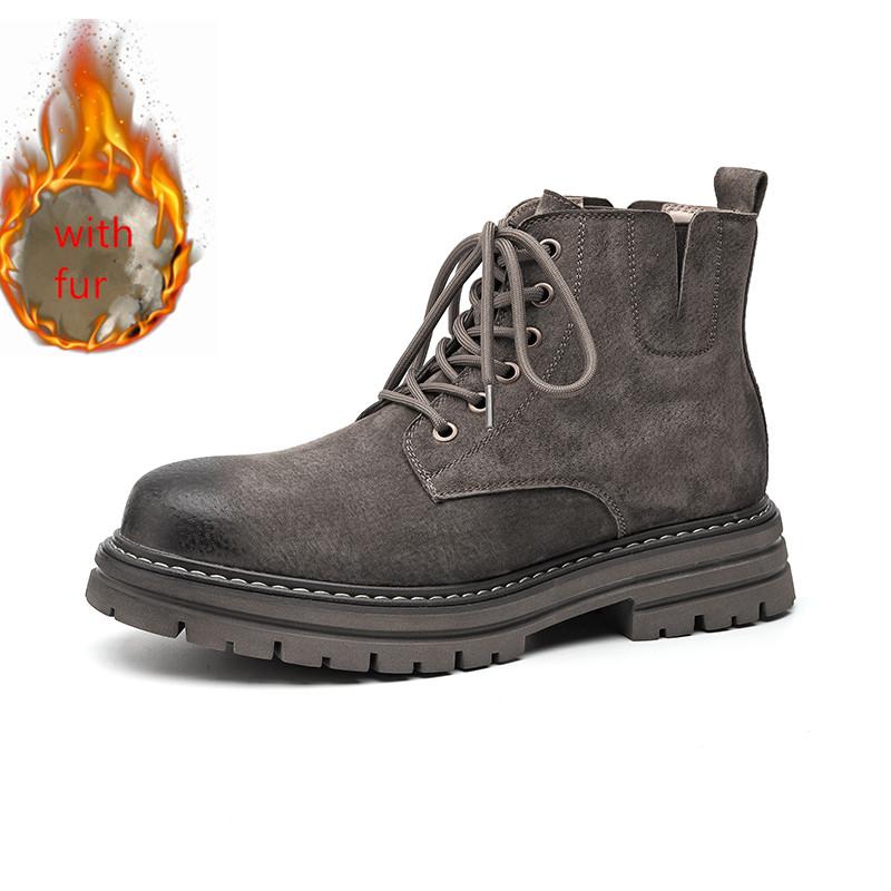Мужские ретро-ботинки с высоким верхом, зимние ботинки с толстой подошвой, нескользящие, теплые, повседневные, зимние ботинки из кожи, на шнуровке, с большой головой