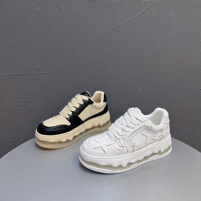 Весенние новые стильные повседневные спортивные белые туфли на воздушной подушке с толстой подошвой для женщин со звездами из кожи