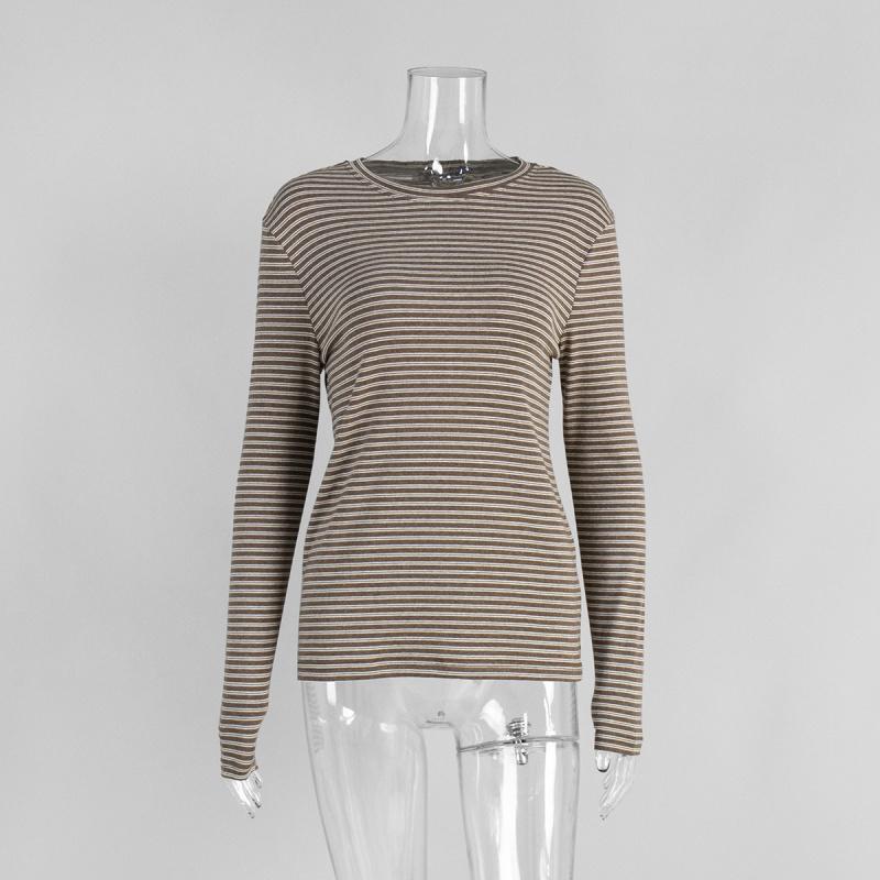 Новая полосатая футболка с длинным рукавом 2026, базовая футболка slim-fit с круглым вырезом для женщин, повседневная футболка