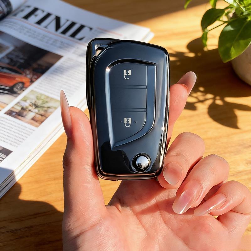 Прозрачная черная ТПУ крышка для брелока подходит для Toyota Aygo Yaris Highlander Camry Rav4 2 3-кнопочный откидной брелок Чехол для брелока Крепление для пульта Автомобильные аксессуары