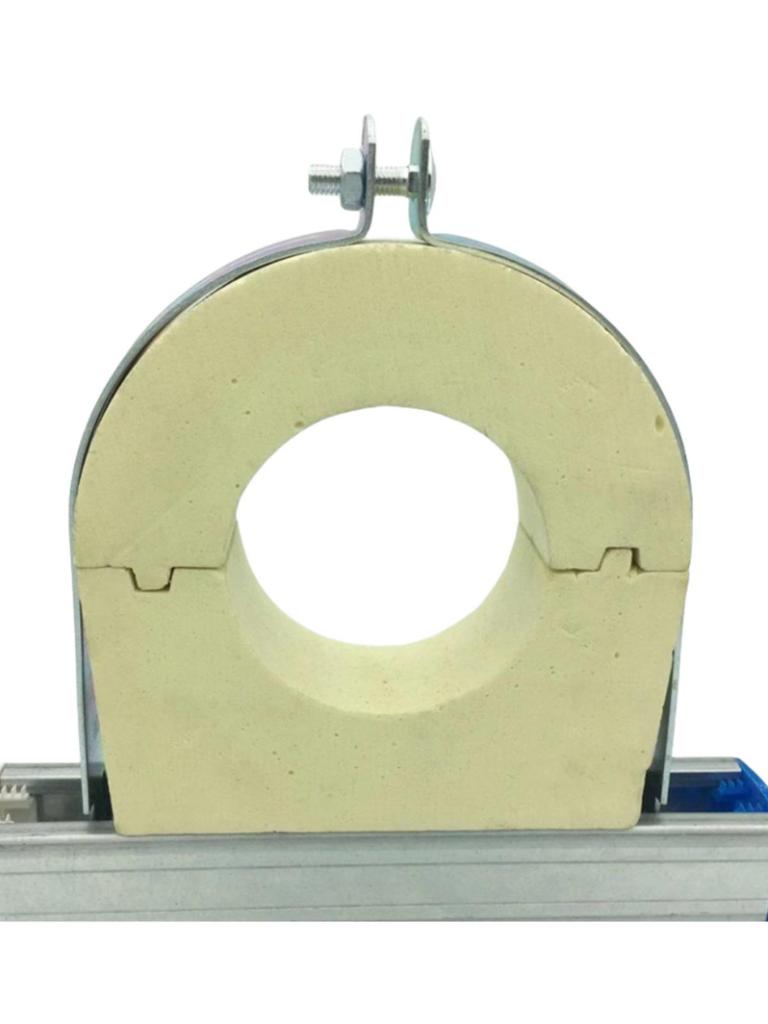 Yellow Polyurethane Air Conditioner Pipe Clamp with Copper Insulation, Seismic Support, C-Channel, and P-Channel Fastener.