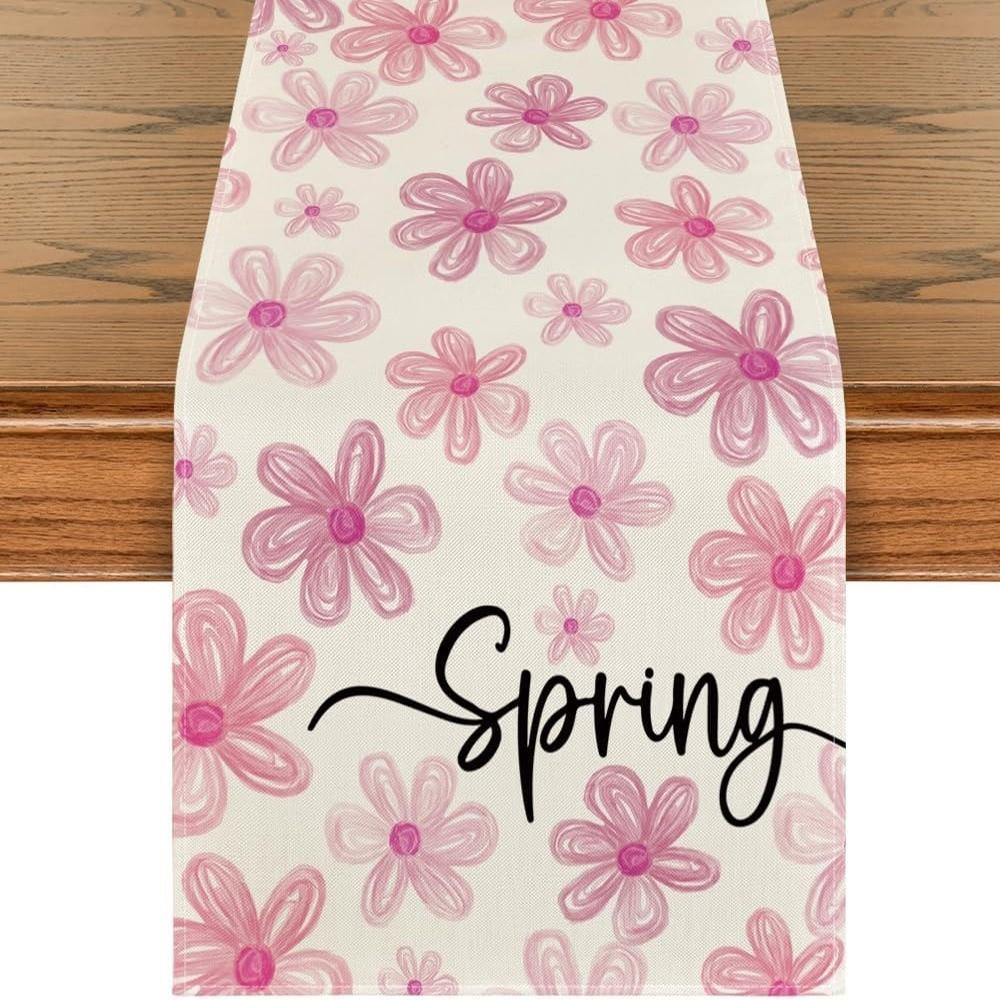Fresh Style Dinning Table Runner Anti Slip Decorative Linen Table Runner Floral Pattern Table Decor Holiday Party