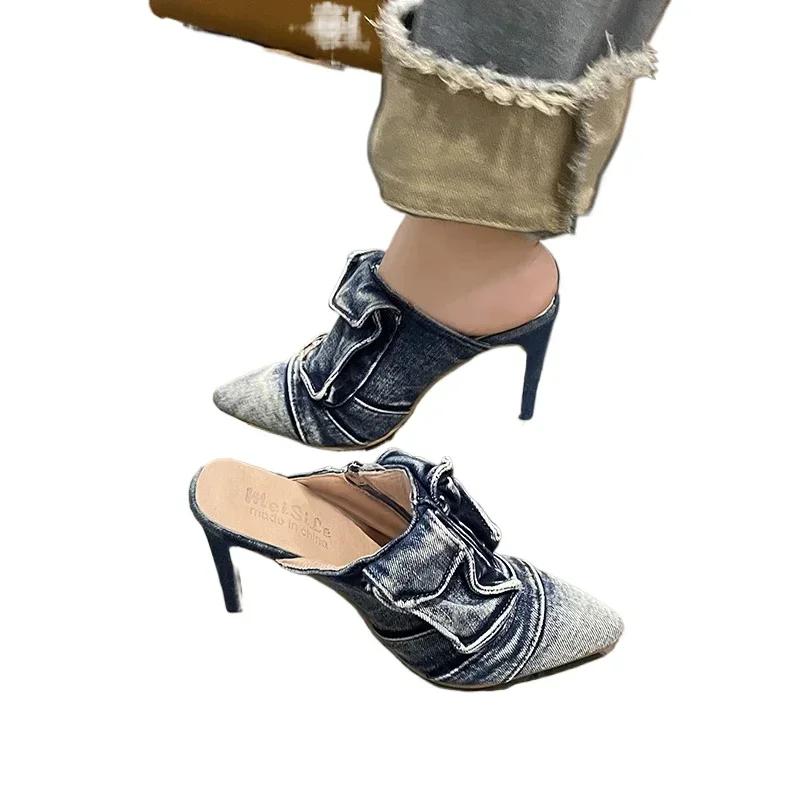 Женские джинсовые босоножки на танкетке, повседневные туфли на платформе с открытым носком, удобные туфли на высоком каблуке с пряжкой