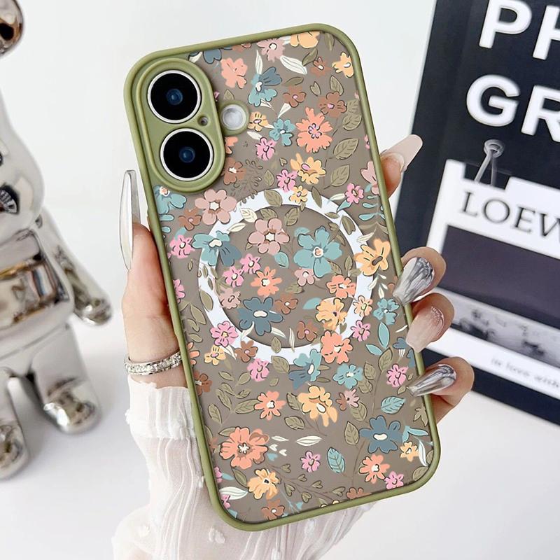 Магнитный чехол с узором из оранжевого цветка для iPhone 16 Pro 15 14 Plus 13 12 Pro Max 11, ударопрочный, прозрачный, с мягкими краями, акриловый, жесткий, защитный чехол для линз