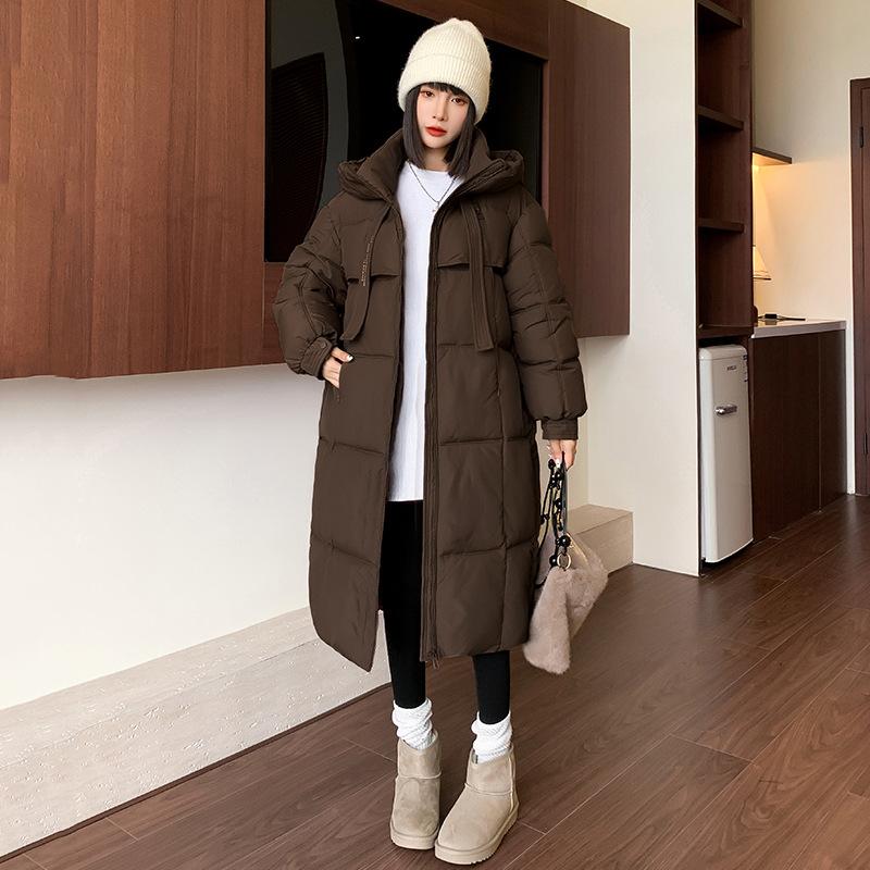 Европейская станция утолщенная пуховая хлопковая куртка женская длинная до колена корейская свободная стеганая куртка новинка на зиму 2025