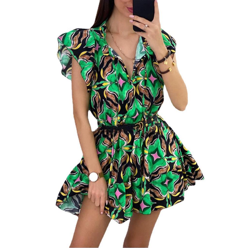 Summer Multi-Color Print Short Dress - Casual Women's Clothing