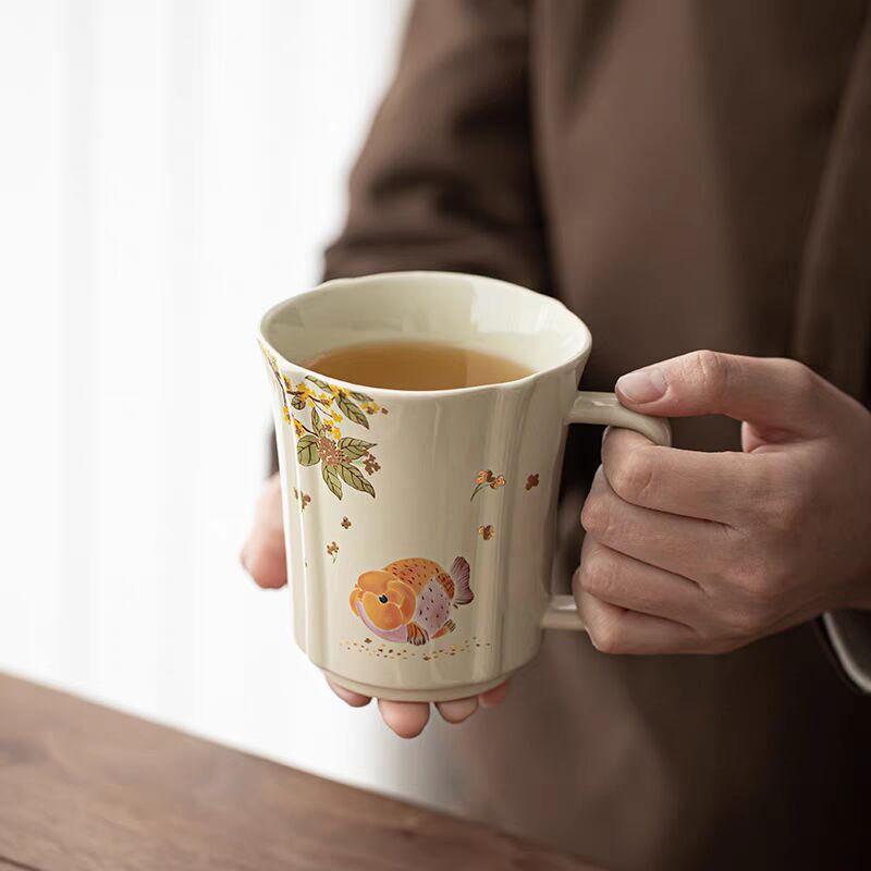 Растительная зола Рыба с большой головой Большая вместимость Чашка для питья воды и чая Керамическая кофейная чашка Домашняя мастер-чашка Офисная чашка для чая