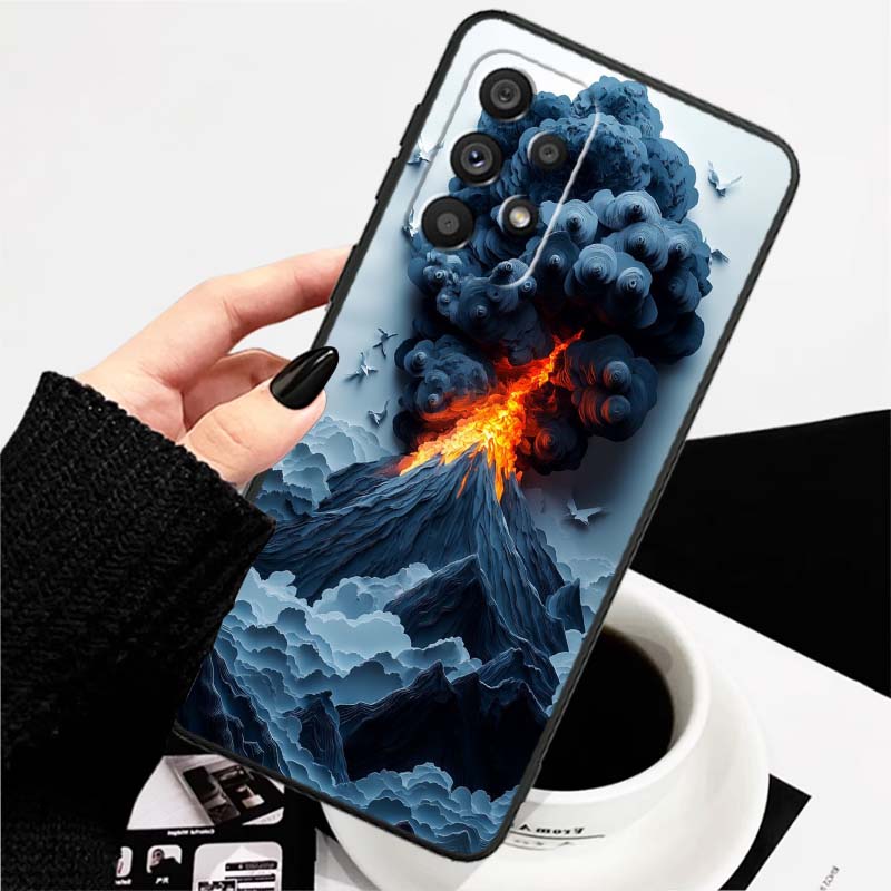 Креативные пейзажные узоры Для Samsung A73 A72 A71 A55 A54 A53 A52 A51 A13 A22 A16 A15 A12 A14 A26 A07 5G Черный чехол для телефона