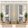 Tall Freestanding Bathroom Cabinet, Rattan Doors, Reversible Left-Right, Drawer, Magnetic Closure, Soft-Close Hinges, 40×30×166 cm, White
