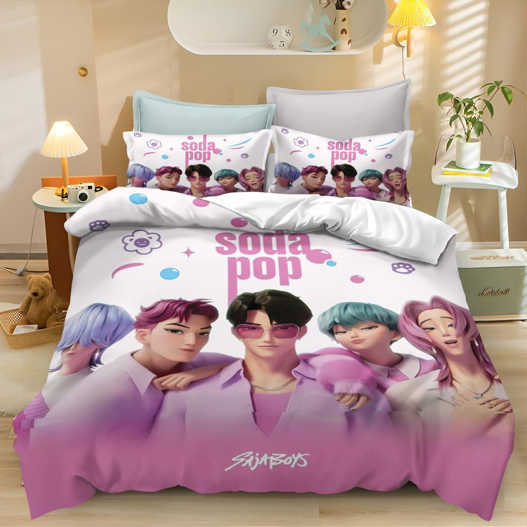 K-Pop Постельный набор Тематика «Охотники на демонов» Красочный принт Полиэстер Простыня Пододеяльник Детский подарок Домашний текстиль