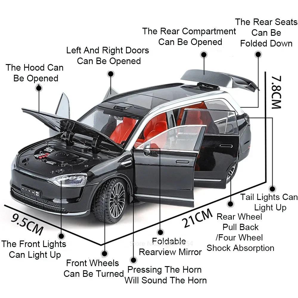 Модель автомобиля из литого под давлением сплава 1/24, AITO M9, съемные колеса, резиновые шины, светомузыкальный автомобиль, внедорожник, подарок на день рождения для детей