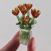 Glass Flower Bouquet with Vase Hand-Blown Mini Flower Decoration Home Living Room Handmade Simulation Floral Ornament with