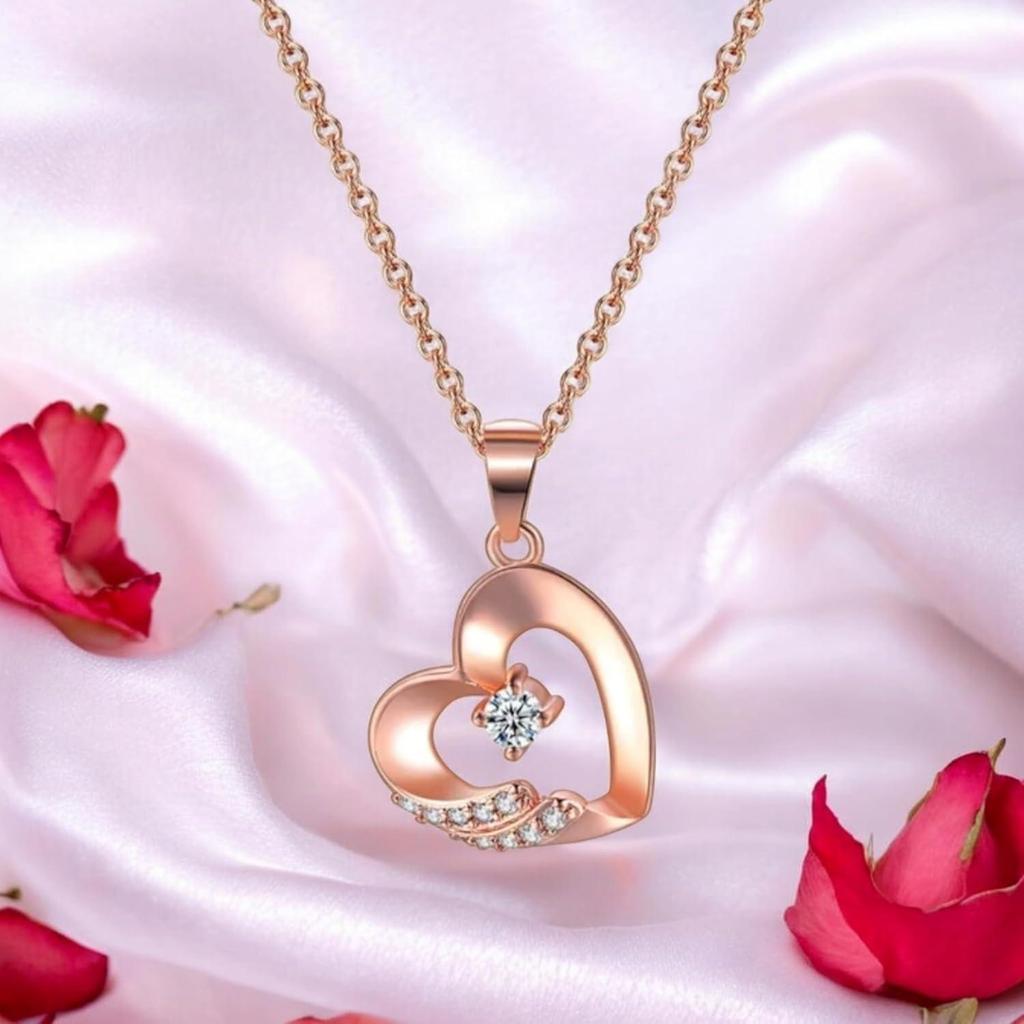 18K Rose Gold Plated Necklace for Women and Girls | Love Pendant for Women | Valentine Special Heart Necklace Chain Pendant