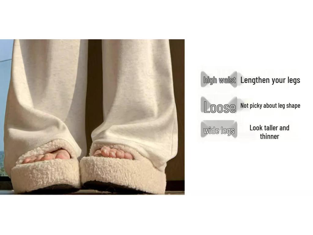 Брюки с высокой талией и широкими штанинами из мягкой пуховой ткани для женщин, повседневный стиль для весны и осени