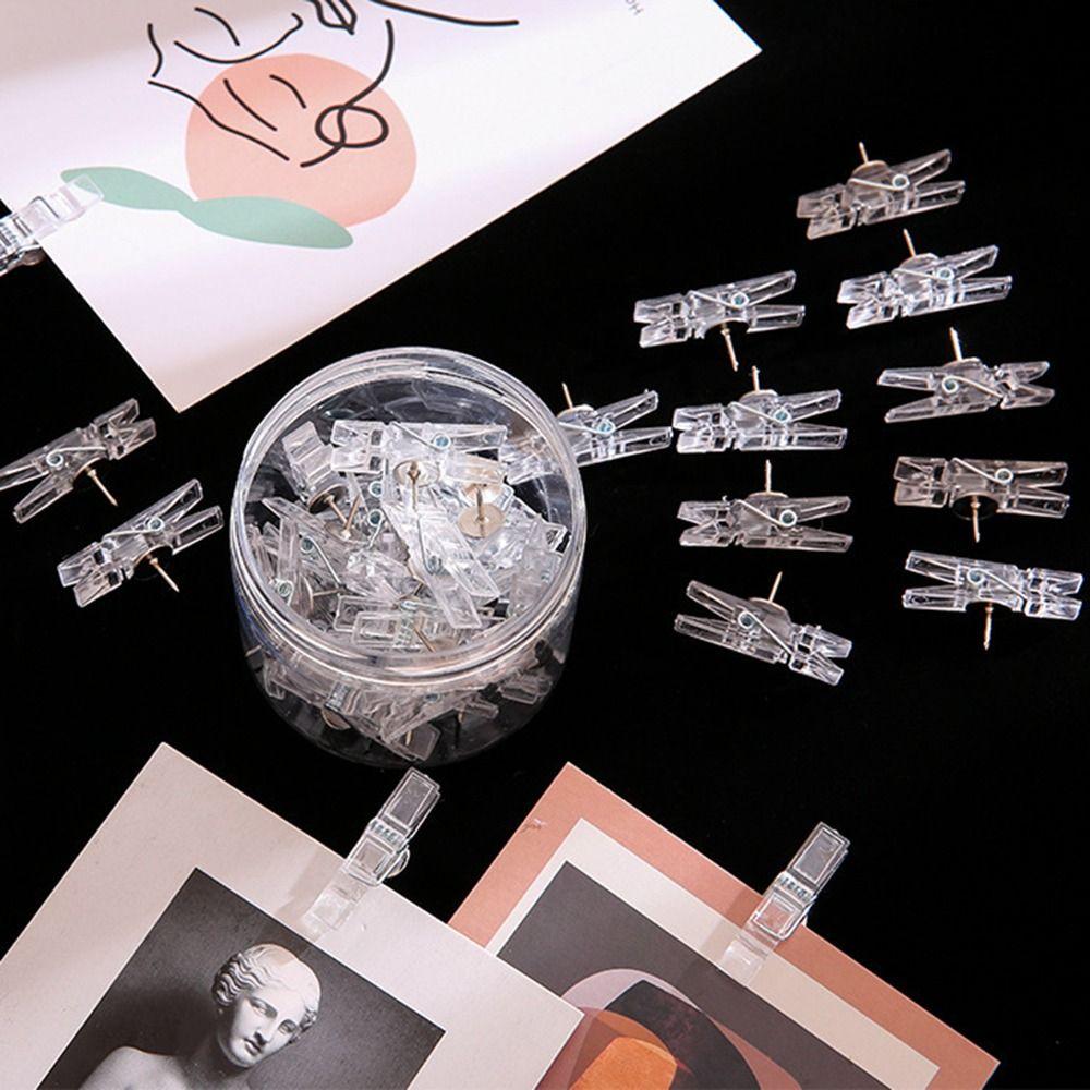20Pcs/Box Mini Transparent Clip Push Pins Creative Pushpins with Clips Thumb Tacks Wall Markers