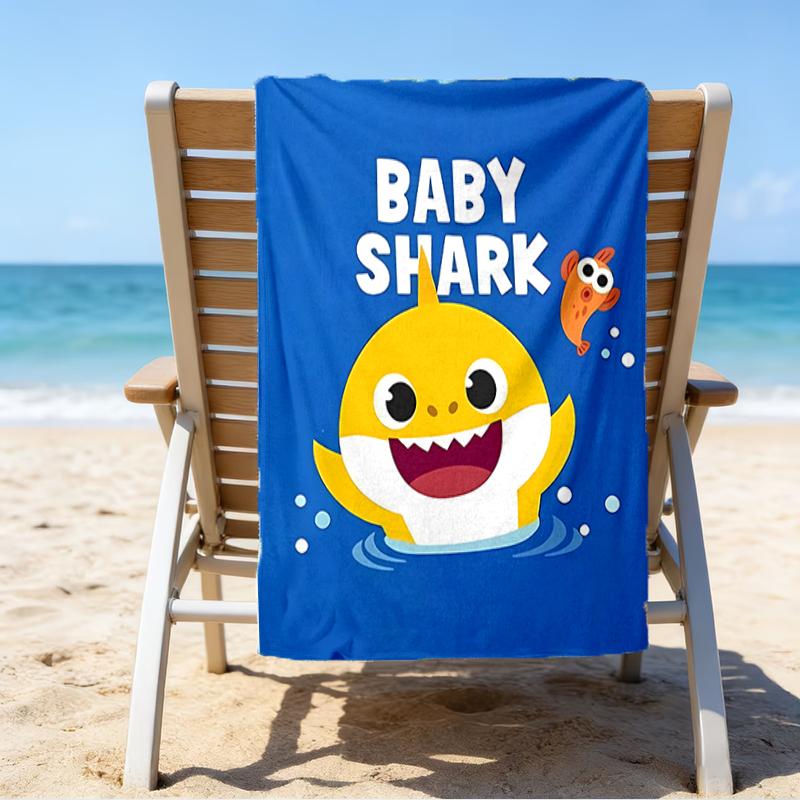 proof beach towel with a Baby Shark pattern - soft,absorbent,quick-drying,machine washable - perfect for swimming,camping,bathing
