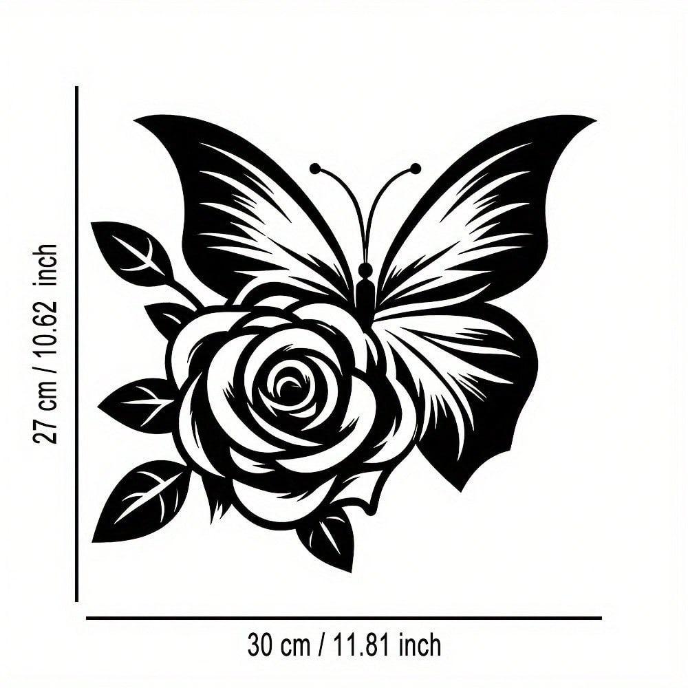1 Iron Butterfly Rose Metal Wall Art, Elegant Abstract Design, Versatile Wall Decor With A Detachable Craft Logo