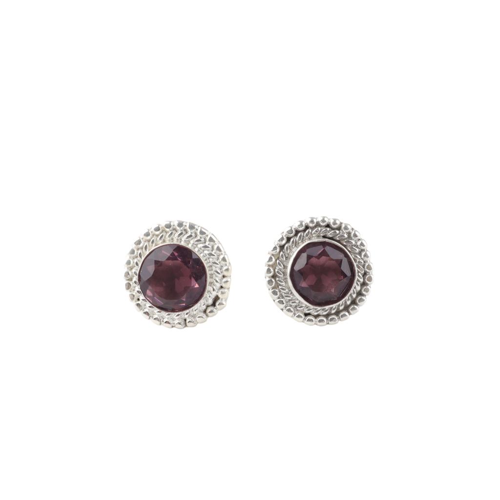 Rhodolite Gemstone 925 Sterling Silver Jewelry Handmade Studs 0.5" Birthday Gift EE-128-7