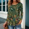 Simple Loose and Comfortable Casual Round Neck Top with Animal Pattern Long Sleeved Women's T-shirts