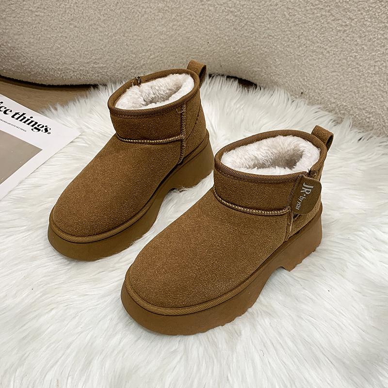 Мода 2024 Новые Классические Утепленные Пушистые Женские Снежные Ботинки Кожаные Теплые Ботильоны Женские Зимние Женские Ботинки Массивная Обувь на Платформе