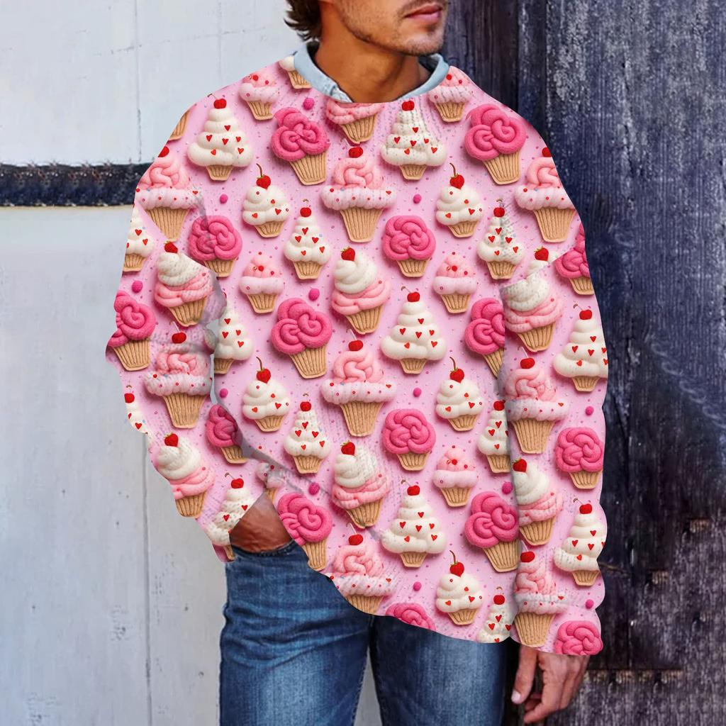 Мужской свитер с принтом ко Дню святого Валентина, толстовка с круглым вырезом, свободный топ с длинными рукавами