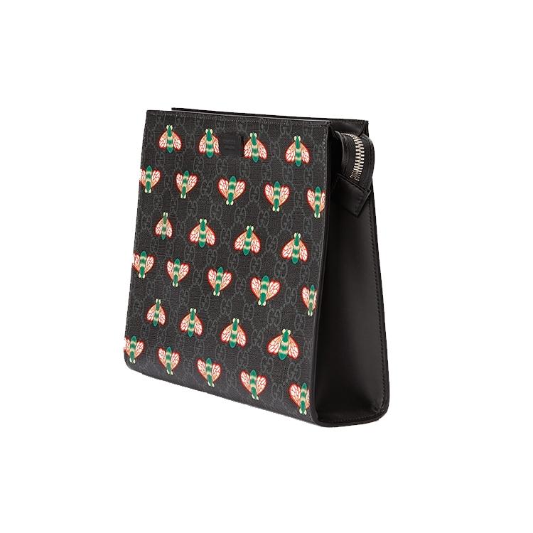 GUCCI Canvas With Leather Clutch Mens Black Gray