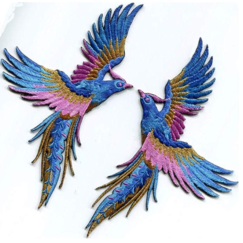 1 pair Phoenix Bird Embroidered Applique Self-adhesive Clothes Sticker Cloth Patches  Hairclip