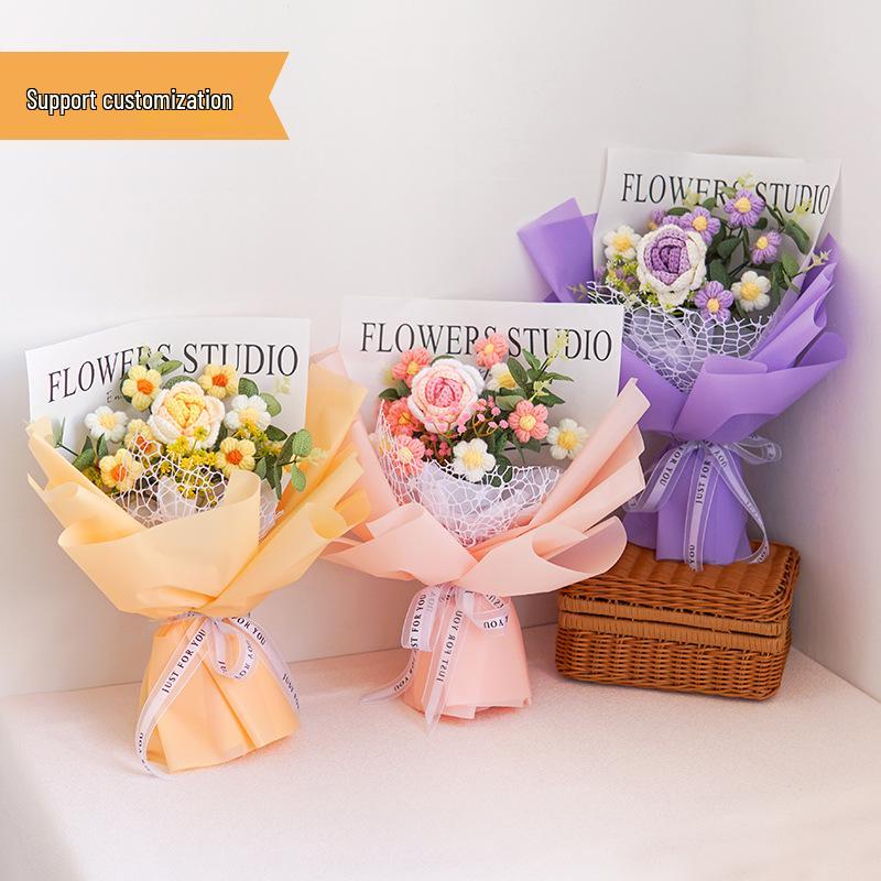 Hand-Knitted Rose Yarn Bouquet - Perfect Birthday or Festival Gift for Friends and Teachers