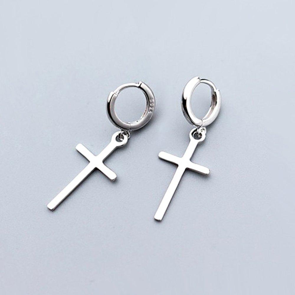 (1 Pair) P0863W S925 Silver Edge Cross One-touch Ring Piercing
