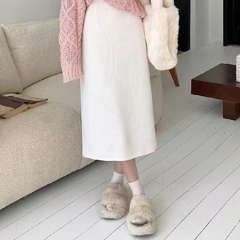 Бархатная и утолщенная женская полуюбка, осенне-зимняя, средней длины, с высокой талией, тонкая юбка трапециевидной формы с разрезом