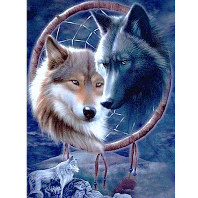 Wolf Animal DIY 5D Diamond Painting Full Round Drill Dreamcatcher Diamond Embroidery Cross Stitch Mosaic Rhinestones Home Decor