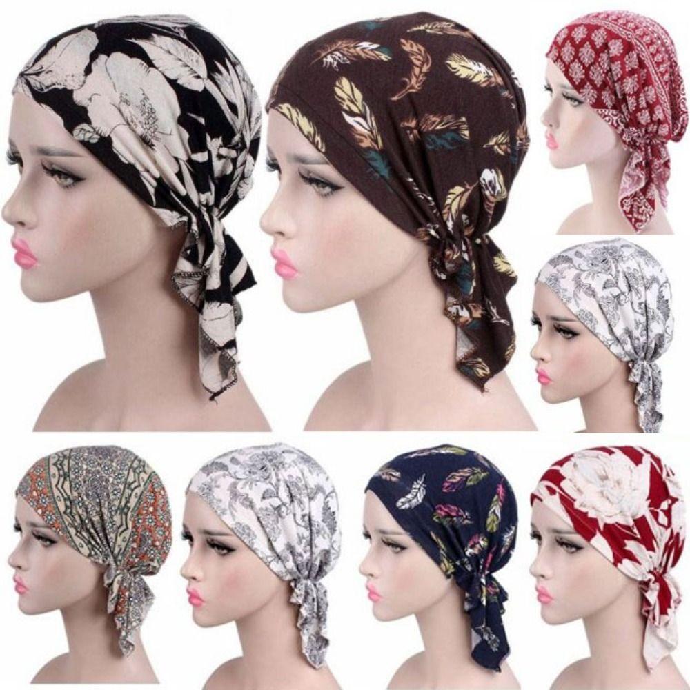 Floral Print Turban Women National Wind Cotton Hat Bandana Chemotherapy Hat Sleep Caps Beanies Headwrap Fashion Casual