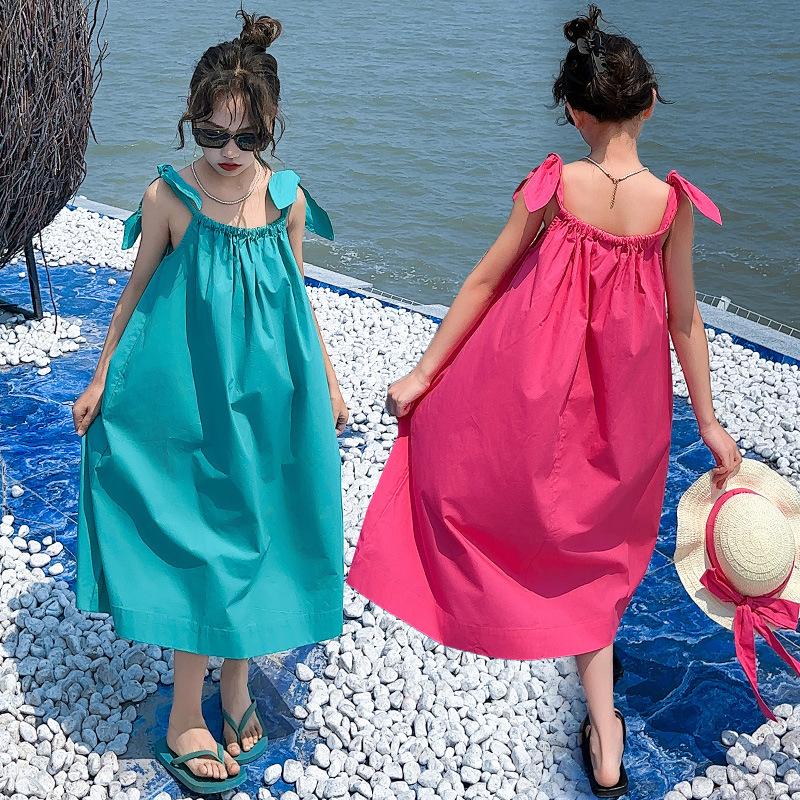 Skirt summer new sweet loose and thin design lace-up suspender dress women's seaside vacation dress women