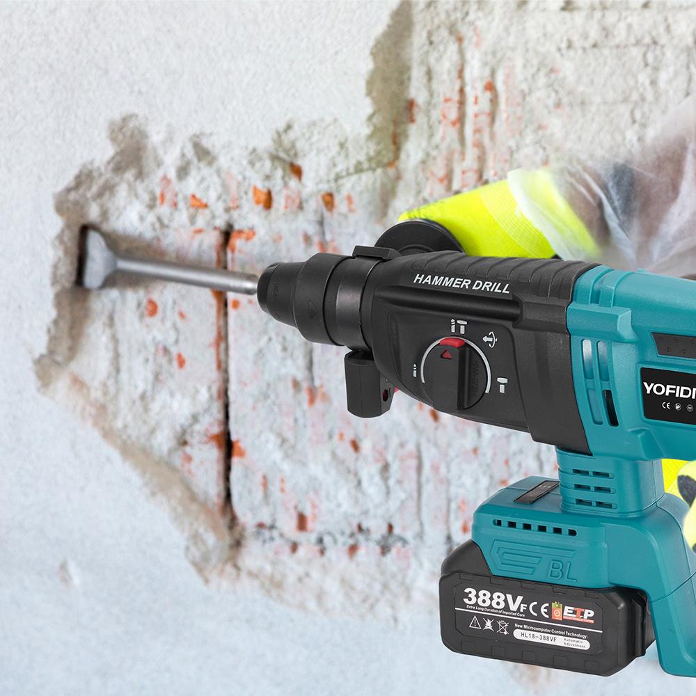 Yofidra 26MM Бесщеточный электрический перфоратор Многофункциональный роторный беспроводной перезаряжаемый электроинструмент для аккумулятора 21 В 18 В
