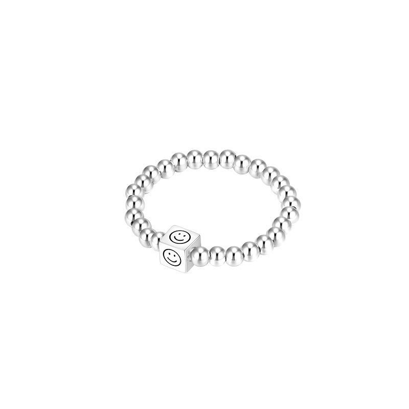 925 Sterling Silver Smiley Face Ring for Women - Round Bead Design, Plain Band, Ideal Summer Accessory