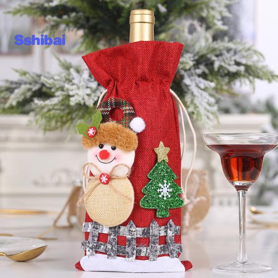 Рождественская сумка для бутылки вина с шнурком Санта-Клаус Олень Снеговик Медведь Мешковина Подарочная сумка для бутылки вина Крышка рождественского праздника Украшение бутылки вина